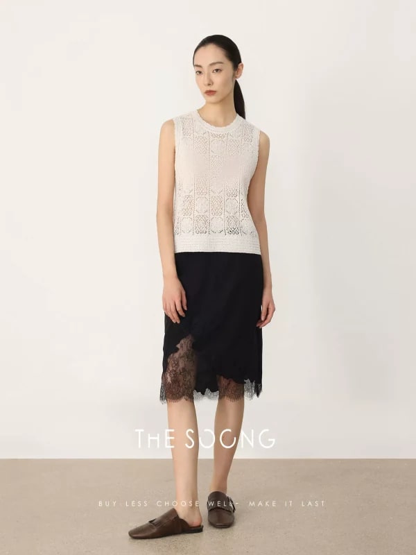 THESOONG Vintage Irish Hand-Knitted Aran Textured Vest Top 8531 view 2
