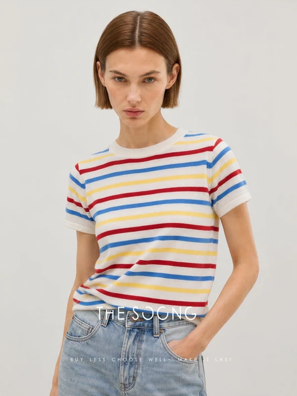 THESOONG Australian Wool Rainbow Stripe Knit Sweater - 9041 view 2
