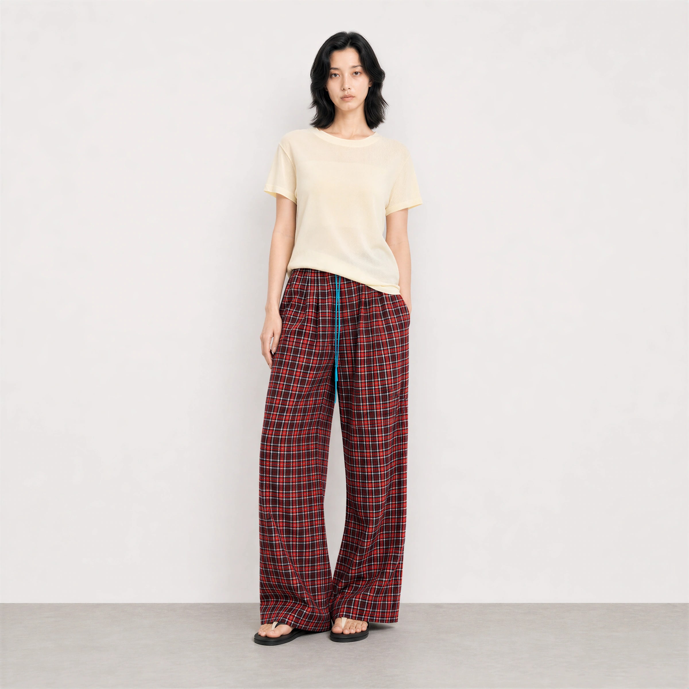 THESOONG Lazy Holiday 100% Cotton ヴィンテージチェック イージーウエストパンツ view 4