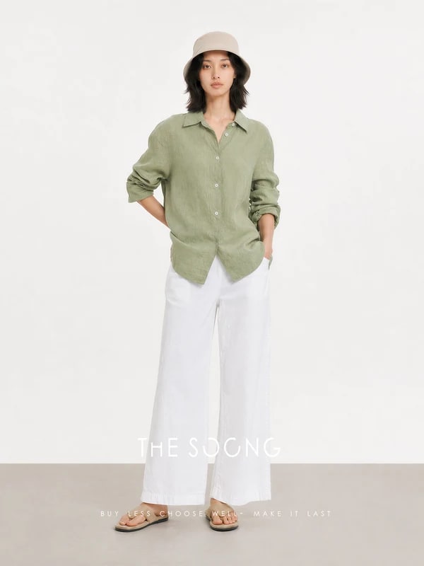 THESOONG Quiet Luxury 100% Linen Textured Collared Shirt - 8846 view 4