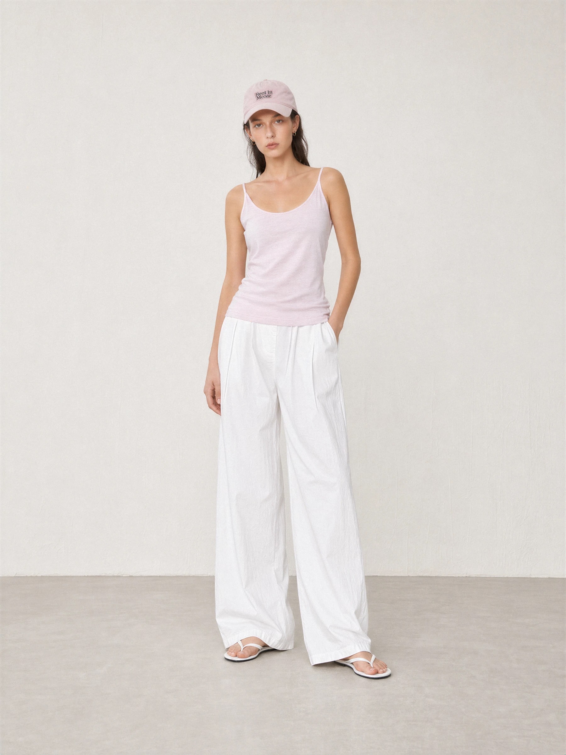 THESOONG 100% Slub Cotton Thin-Strap Camisole Top-9204 alternate view