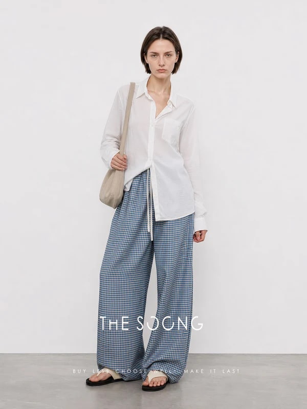 THESOONG Blue & White Check Wide-Leg Pants -9372 view 5