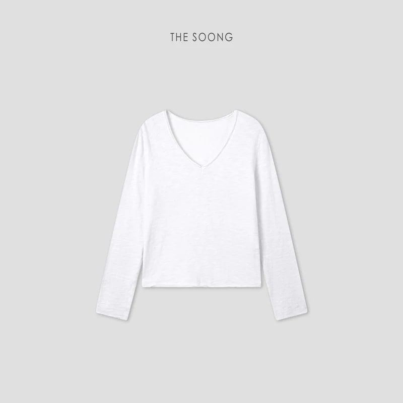 THESOONG “Snow Fleece” Soft Brushed Cotton V-Neck Long-Sleeve Top - 9047 view 9