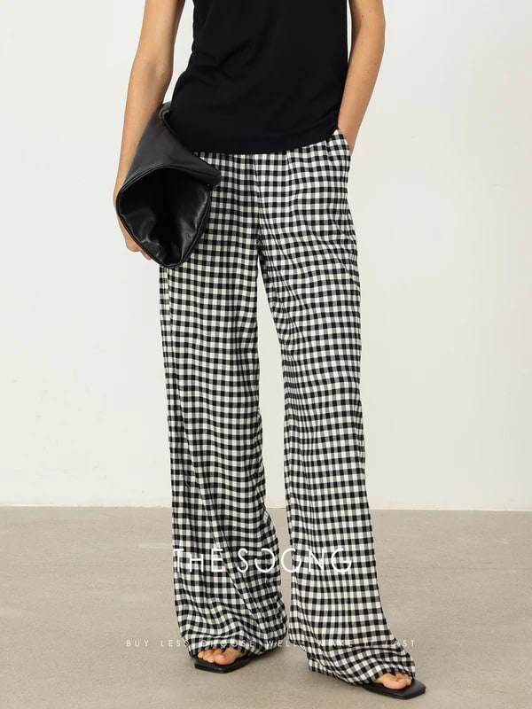 THESOONG Classic Black & White Check Elastic-Waist Pants - 6623 view 7