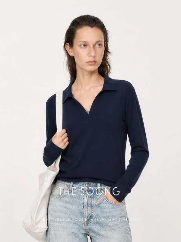 THESOONG 26s' Classic Versatile Slimming Henley Polo Long Sleeve view 5