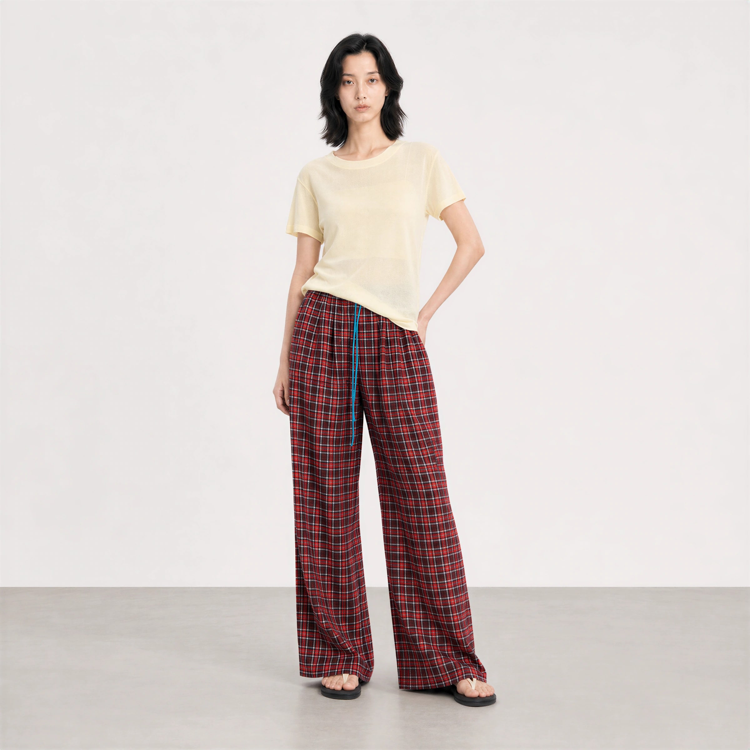 THESOONG Lazy Holiday 100% Cotton ヴィンテージチェック イージーウエストパンツ view 3