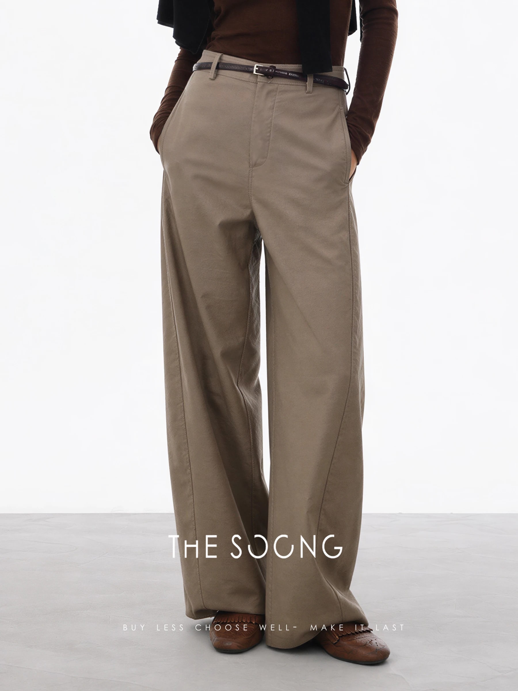 THESOONG “Clean Line Pants” Mid-Low Rise Barrel-Leg Casual Pants - 6882 view 3
