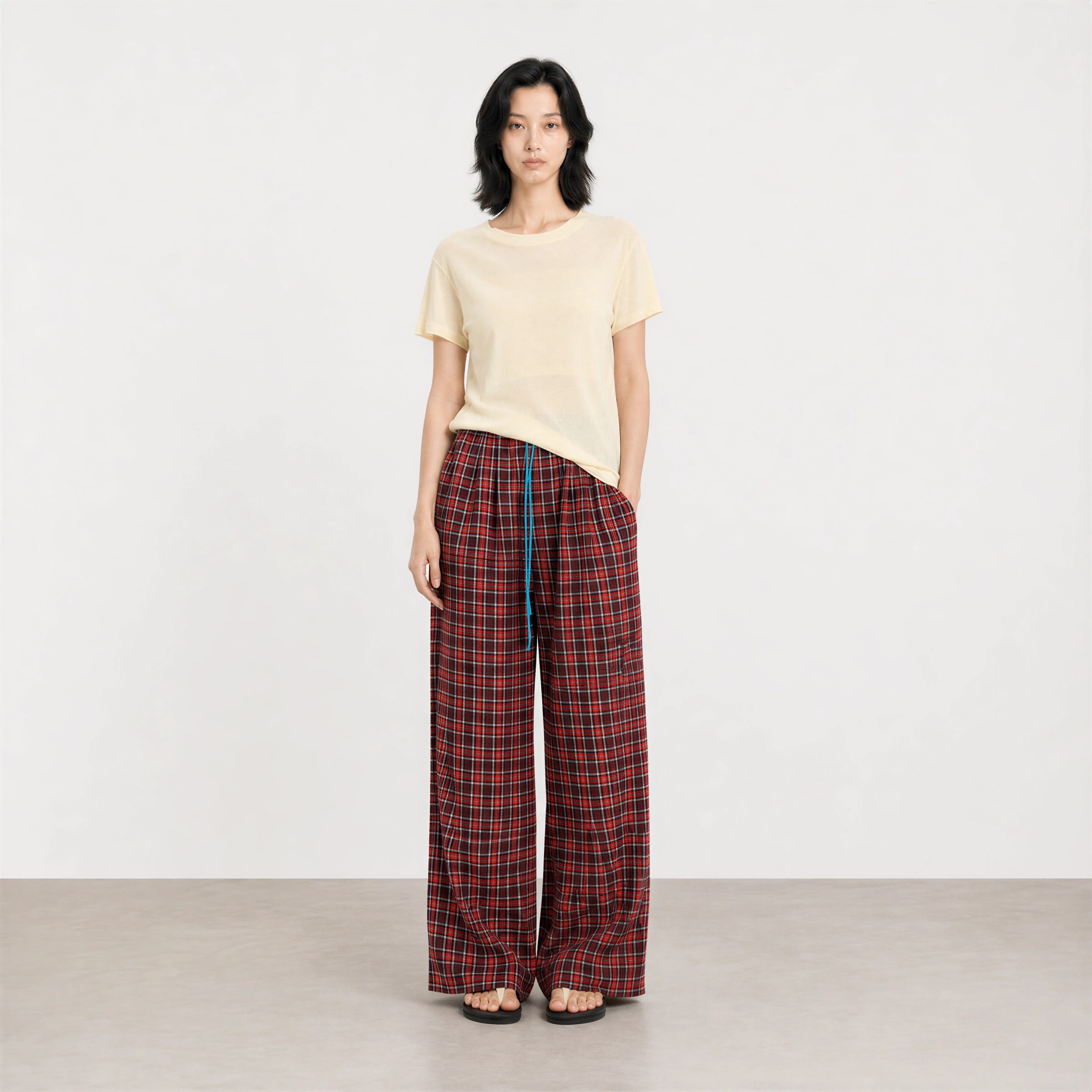 THESOONG Lazy Holiday 100% Cotton ヴィンテージチェック イージーウエストパンツ view 2