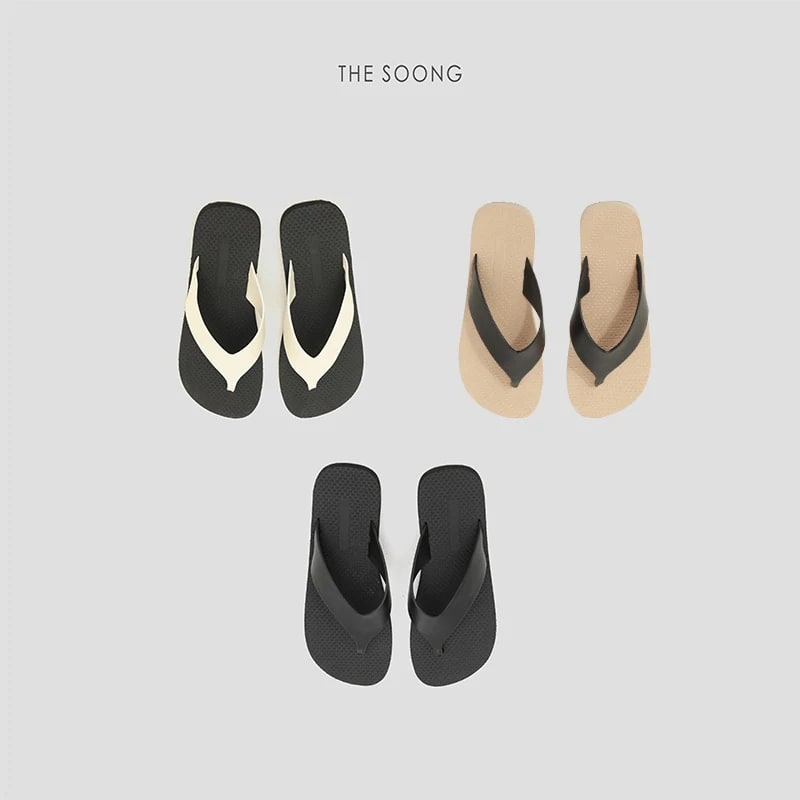 THESOONG Genuine Leather Flip-Flops, Hand-Polished Pebbled Finish view 1