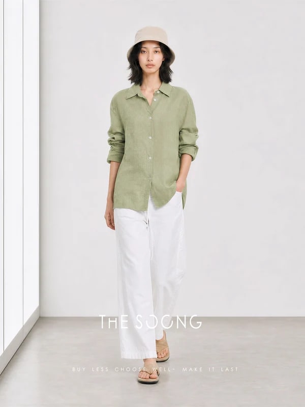 THESOONG Quiet Luxury 100% Linen Textured Collared Shirt - 8846 view 5