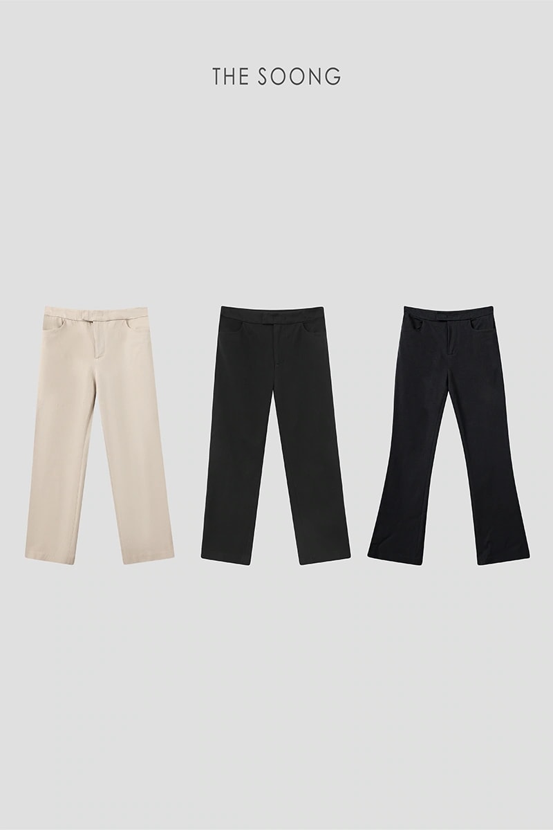 THESOONG Four-Way Stretch Mid-Rise Straight-Leg Cropped Black Pants - 6813