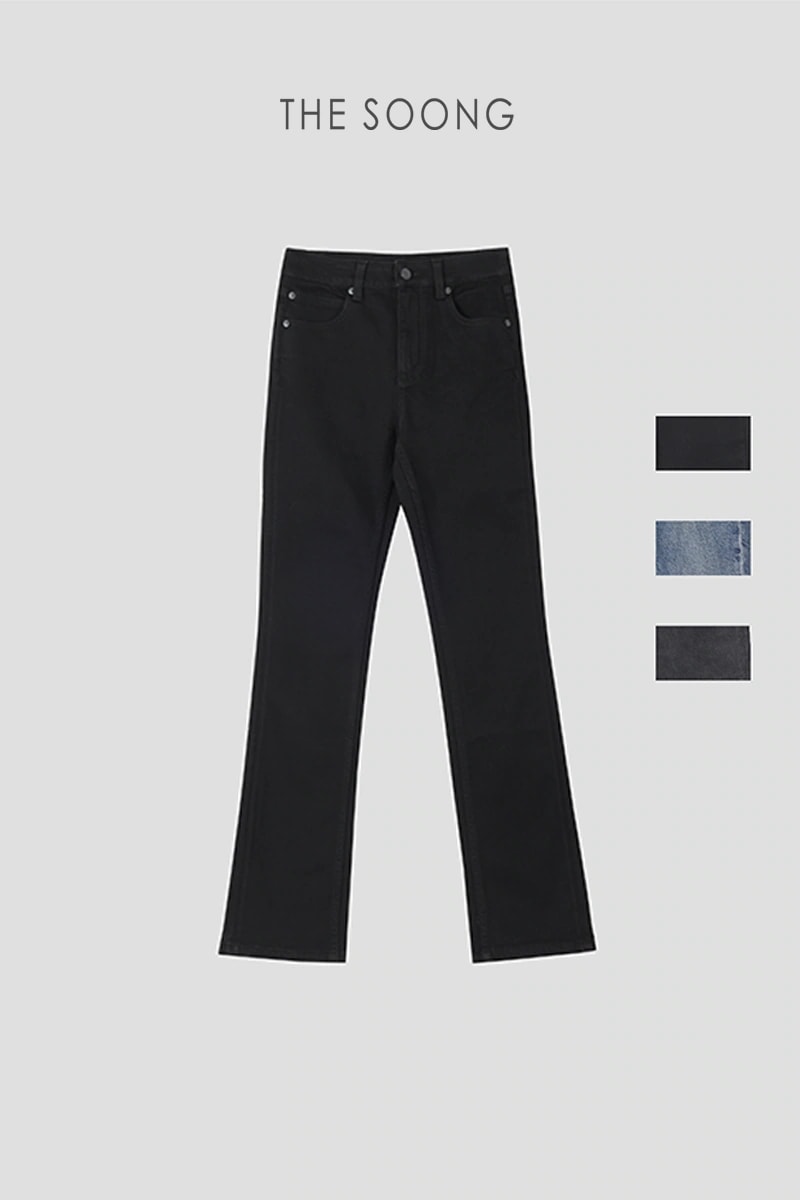 THESOONG “Black Long Straight” Washed Stretch Denim Pants - 3520