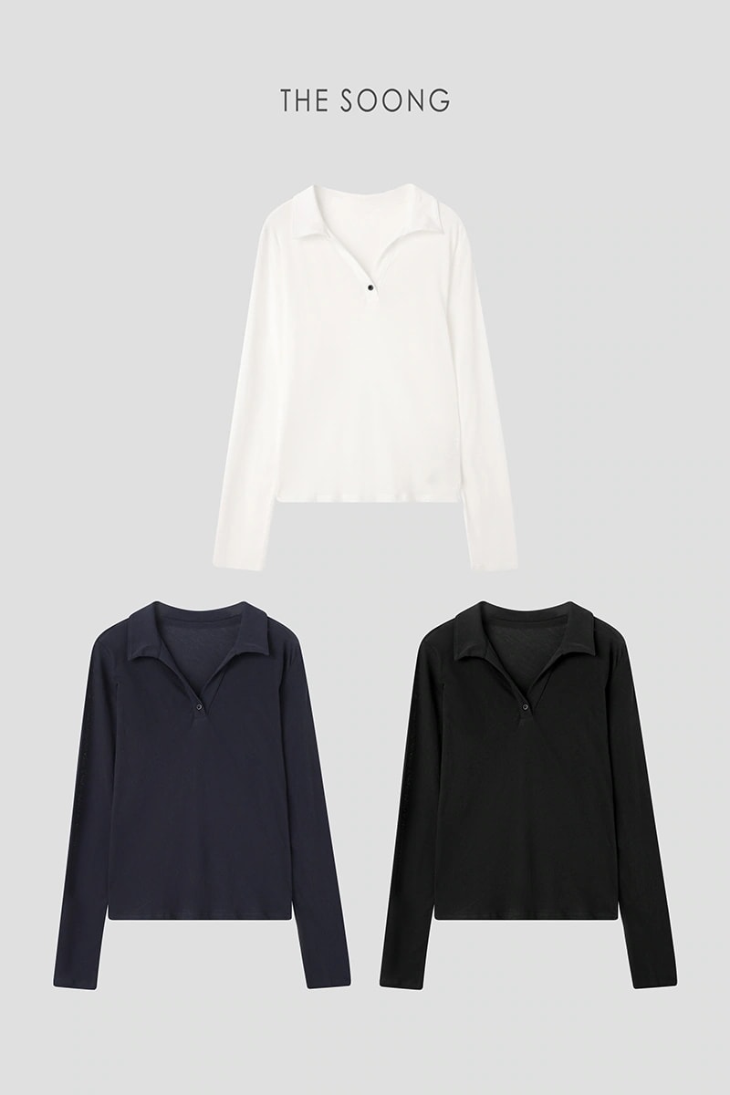 THESOONG 26s' Classic Versatile Slimming Henley Polo Long Sleeve