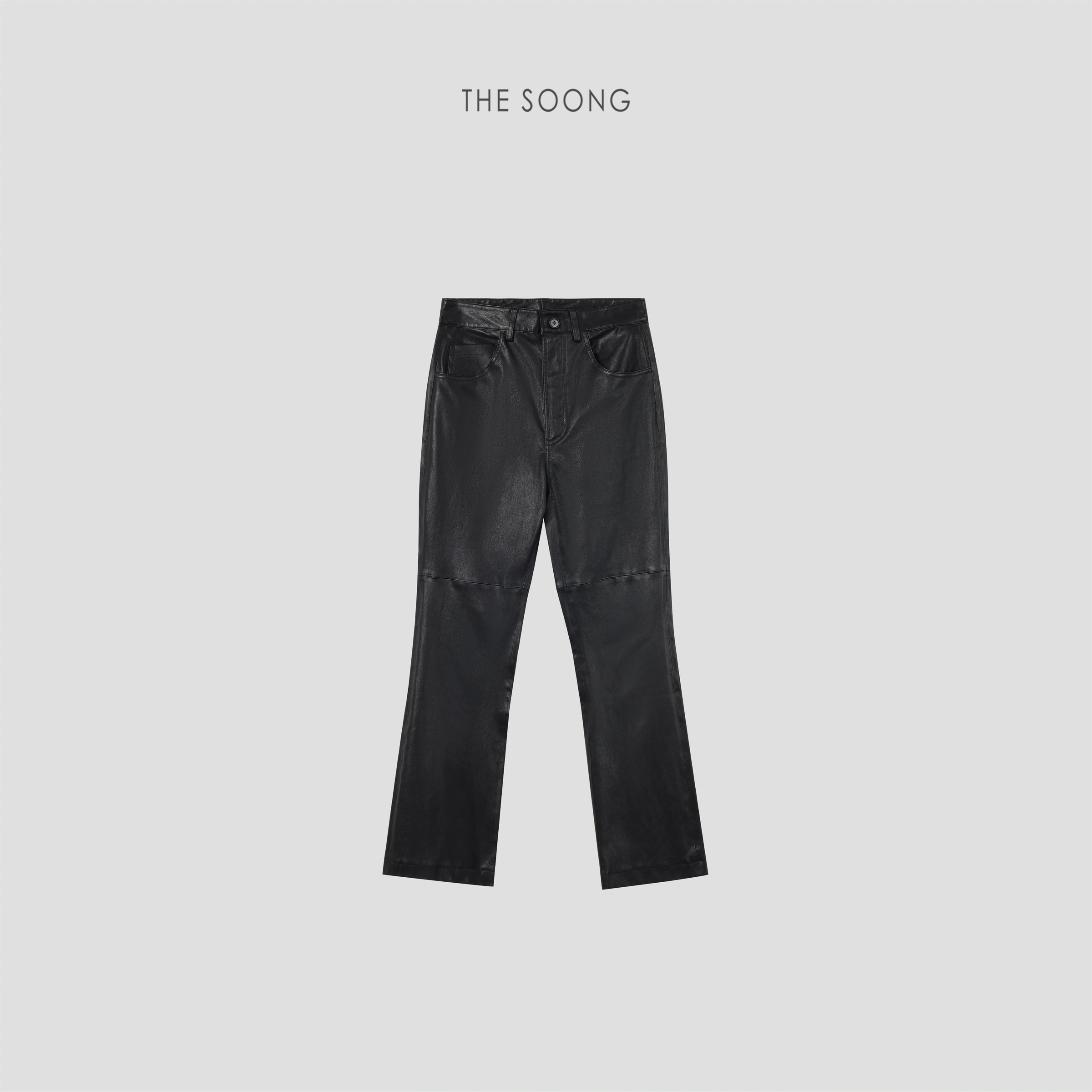 THESOONG “Matte Edge” British Lambskin Mid-Rise Flared Leather Pants - 9145