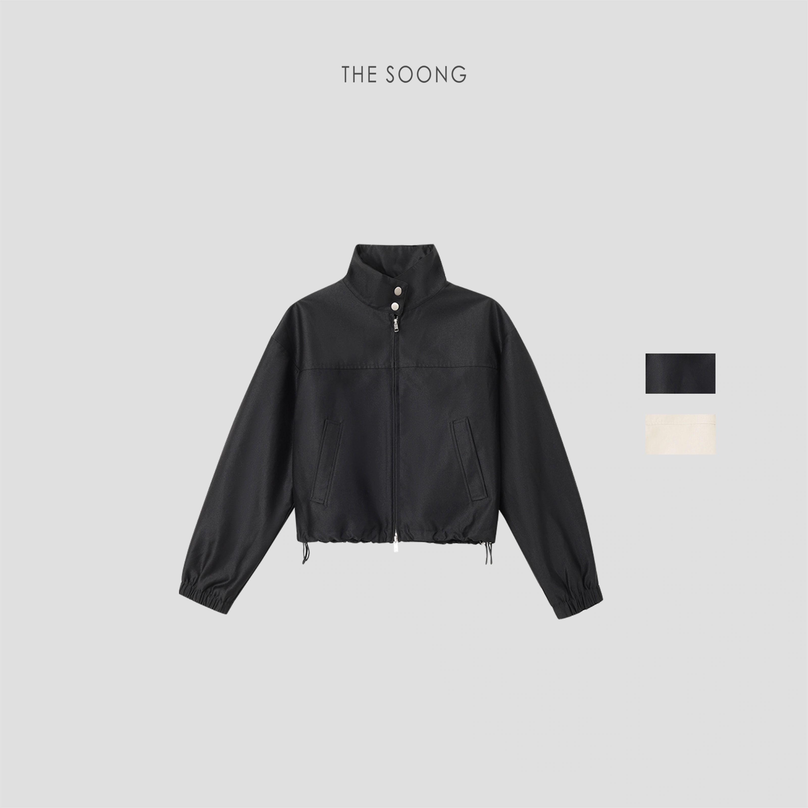 THESOONG “Bass Jacket” Relaxed Zip-Up Stand-Collar Cropped Jacket - 9142