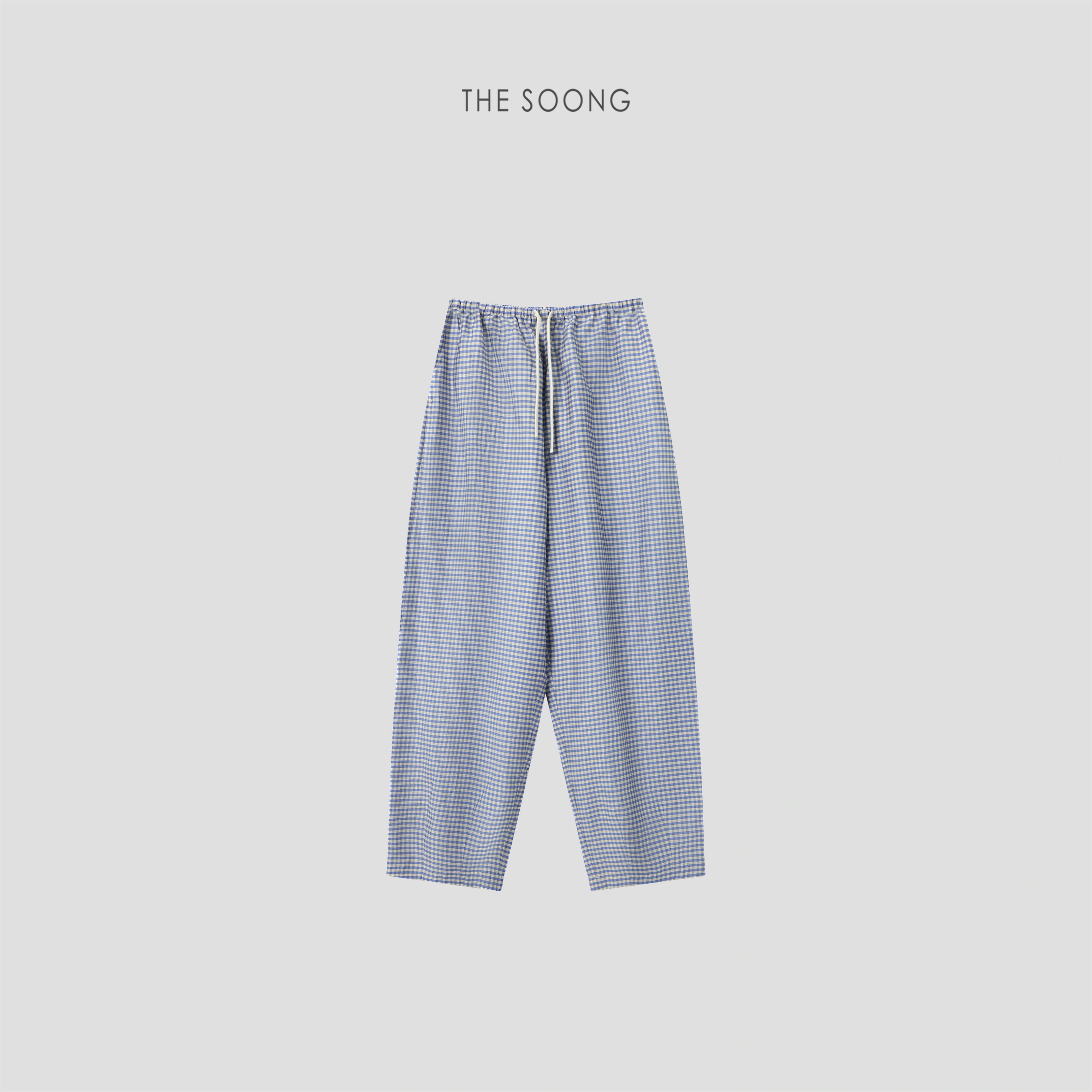 THESOONG Blue & White Check Wide-Leg Pants -9372