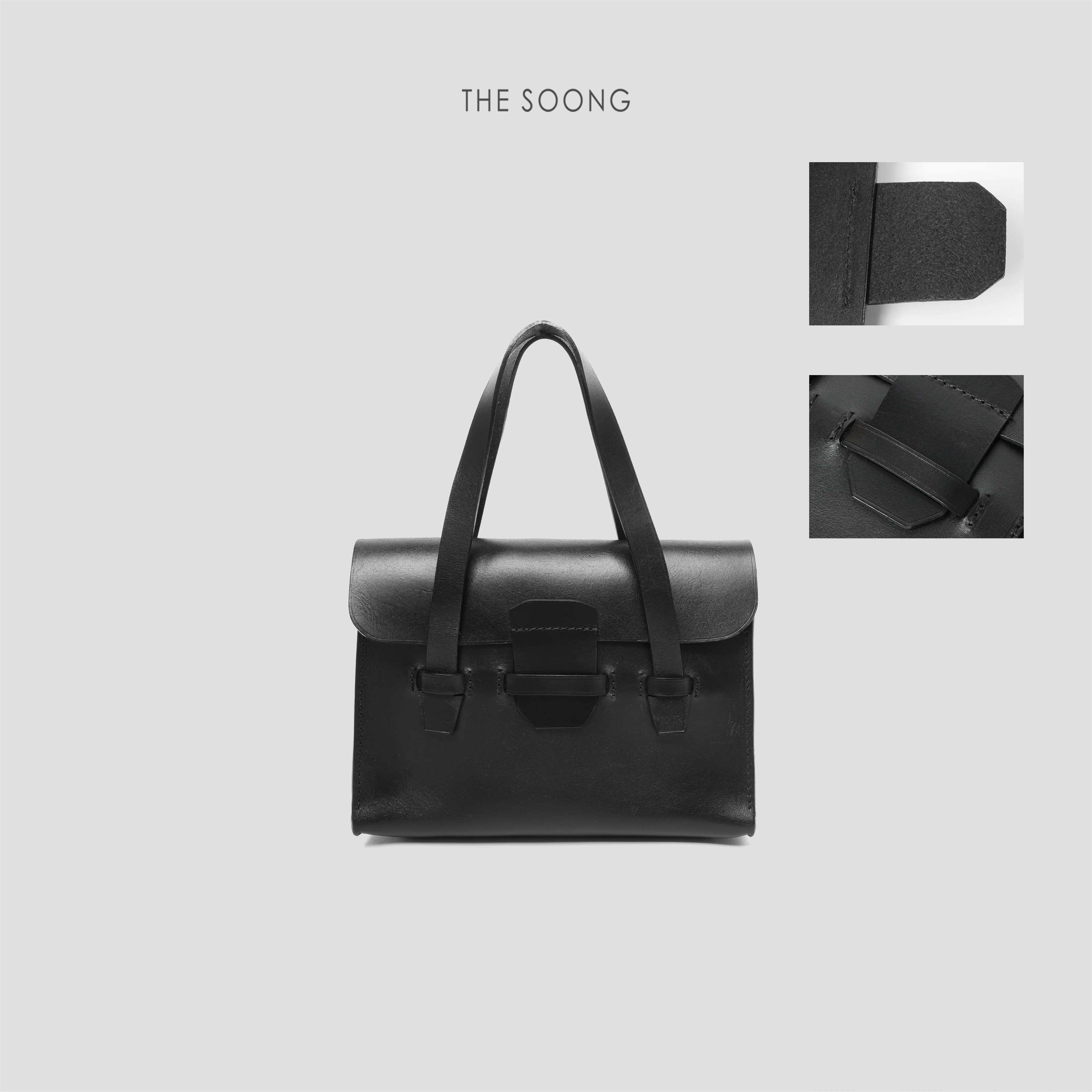 THESOONG Briefcase Natural Resin Leather Hand-Stitched Oil-Edge Texture -7263 alternate view