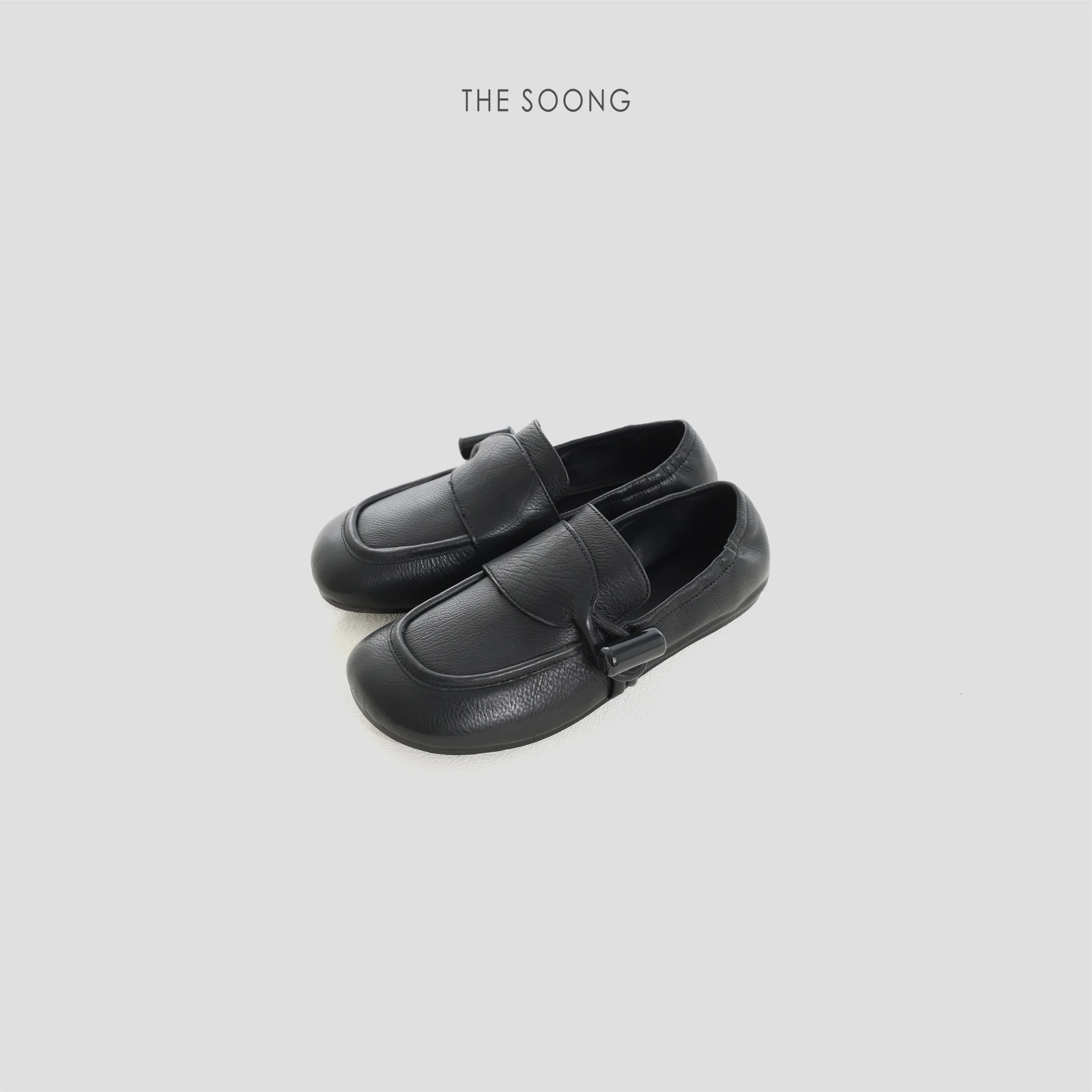 Horn-Button Tumbled Leather Soft Square-Toe Loafers