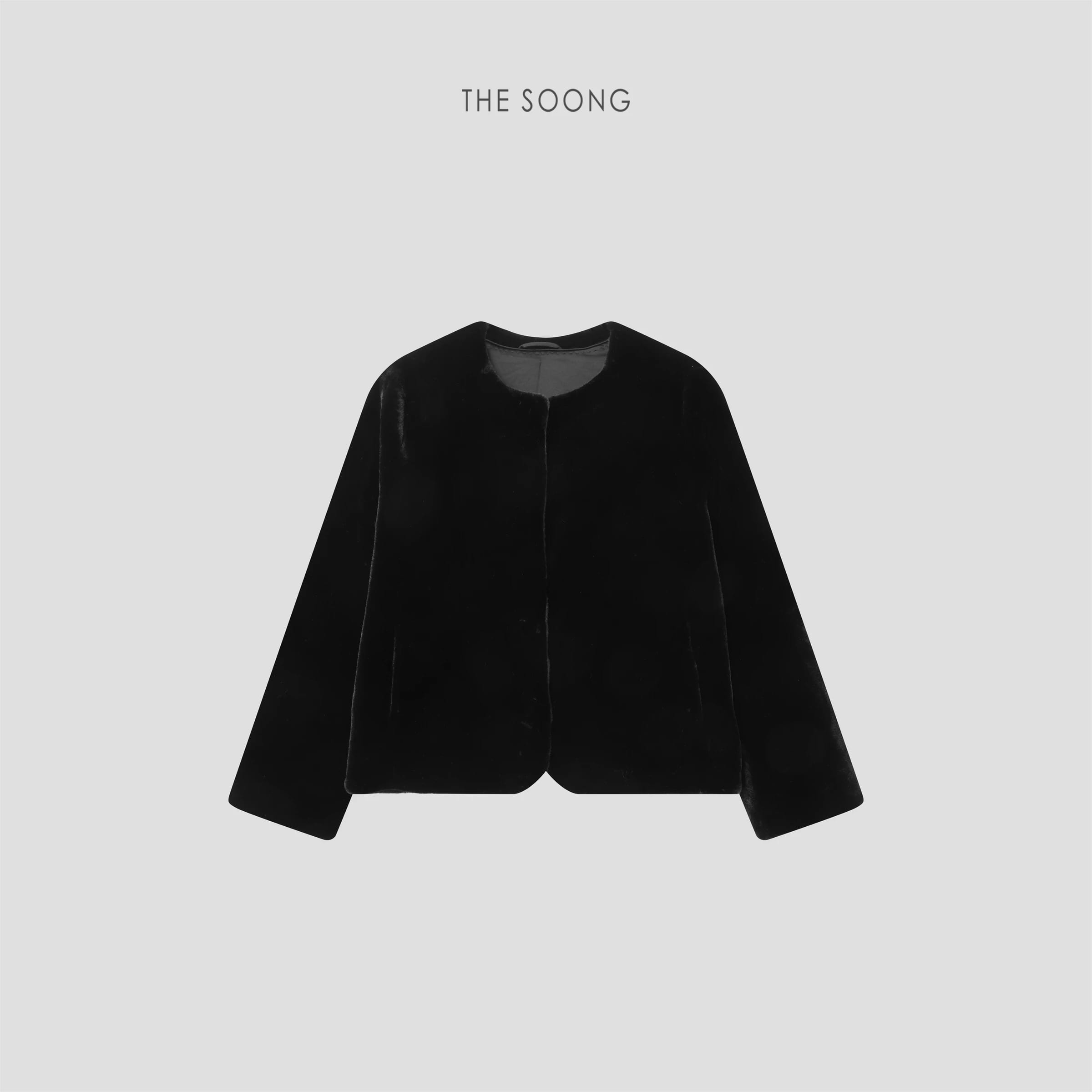 Faux Mink Jacket, Classic Black Crewneck Warm Outerwear