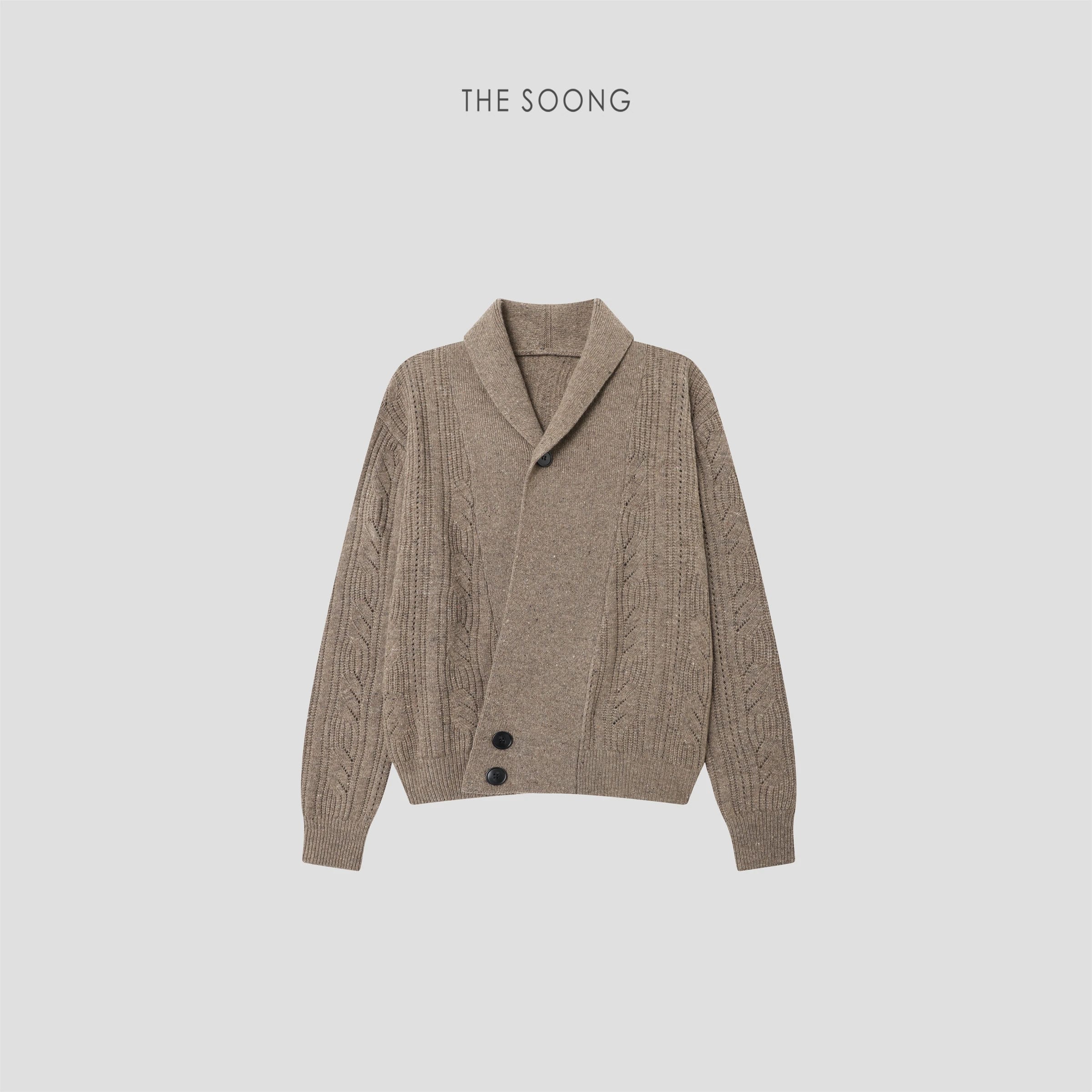 100% Wool Cable-Knit Relaxed Long-Sleeve Cardigan