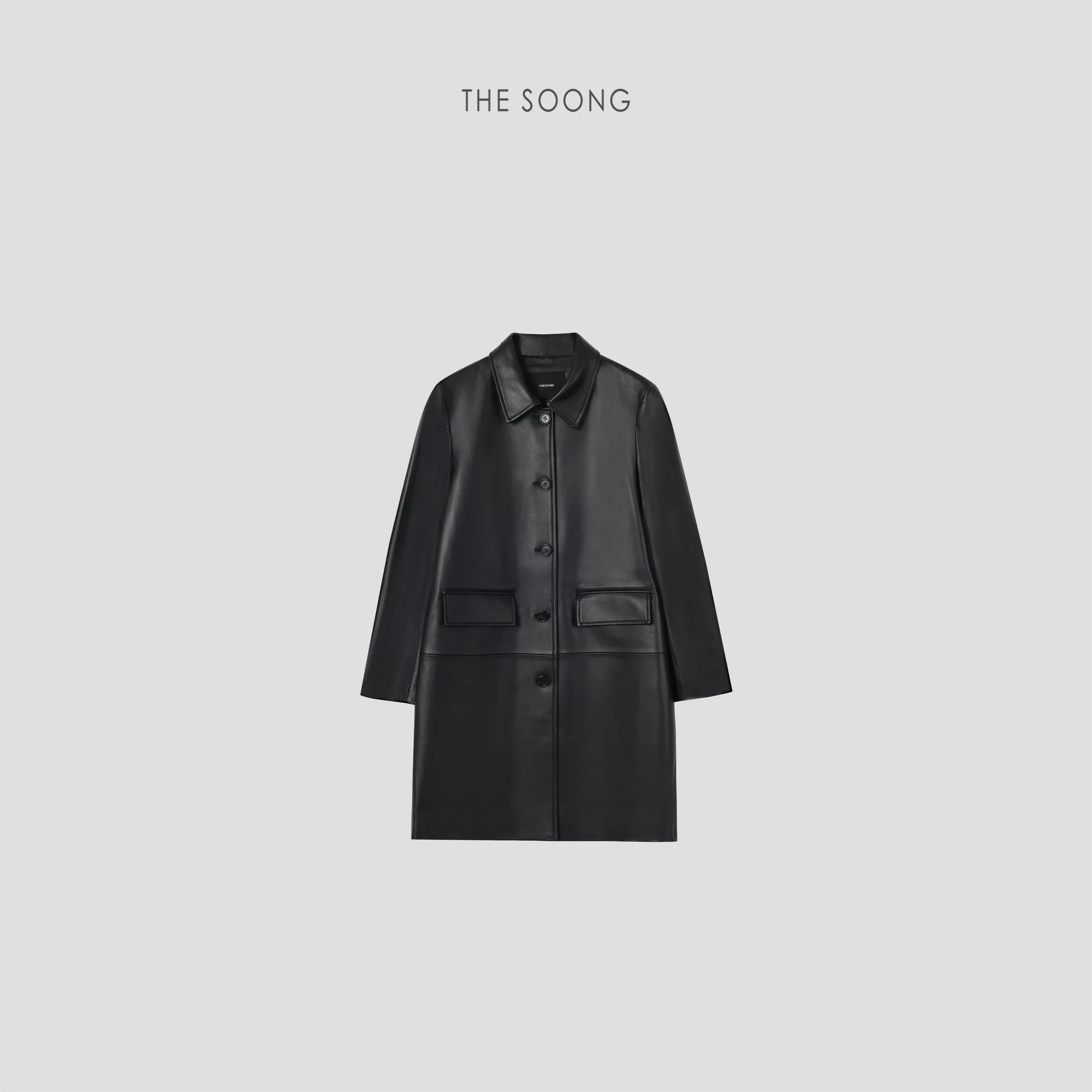 Spanish-Inspired Textured Mid-Length Leather Coat for Women, Without Shoulder Pads