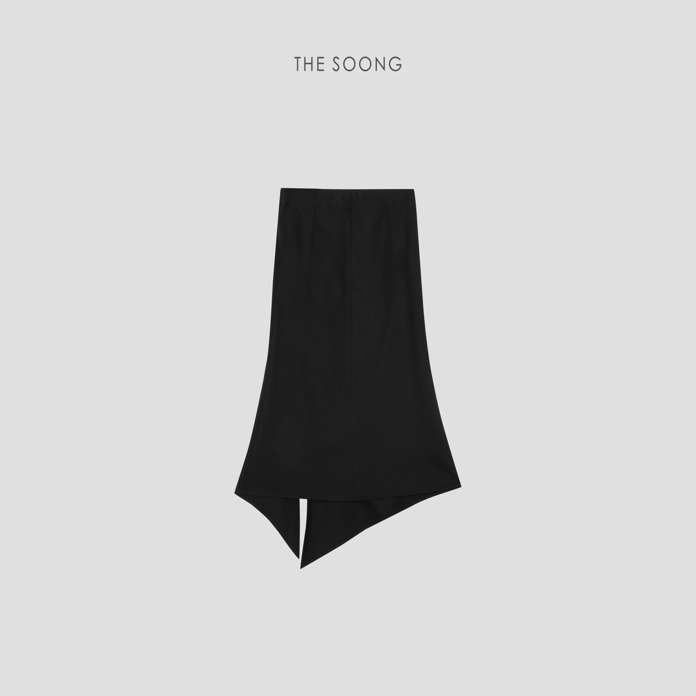Geometric Skirt Wool-Blend Stretch Asymmetric Midi Skirt