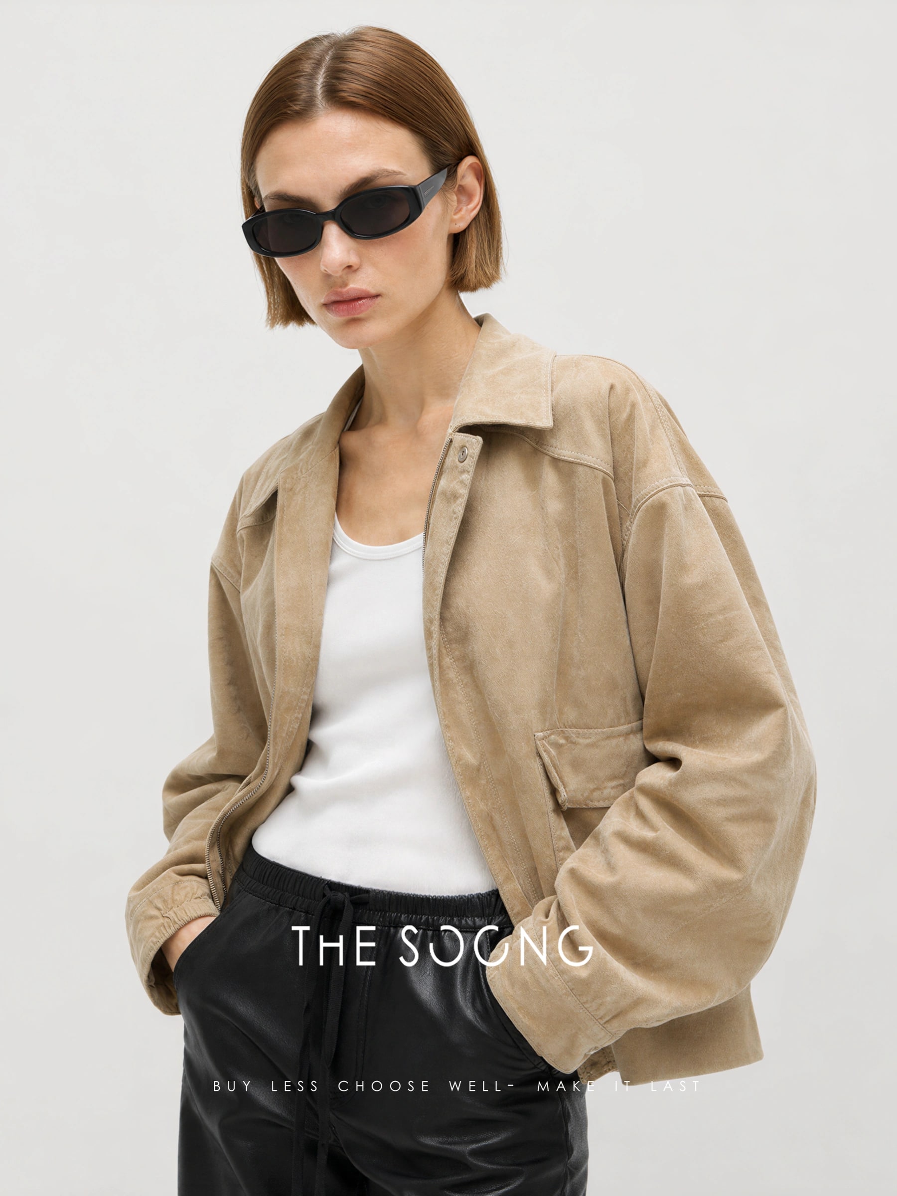 THESOONG “Jianghe” Imported Sudan Lambskin Cropped Leather Jacket - 9141 alternate view