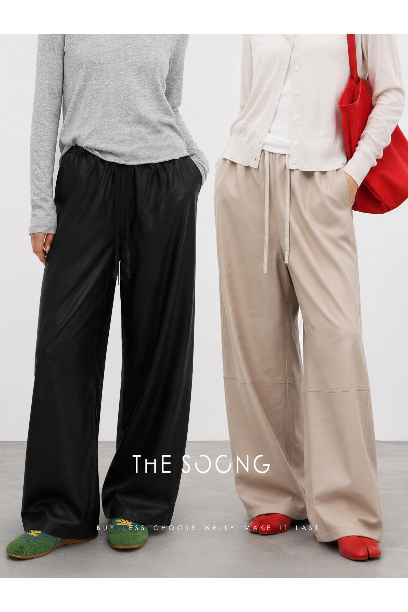 THESOONG 100% Lambskin Textured Drawstring Leather Pants - 9301 alternate view
