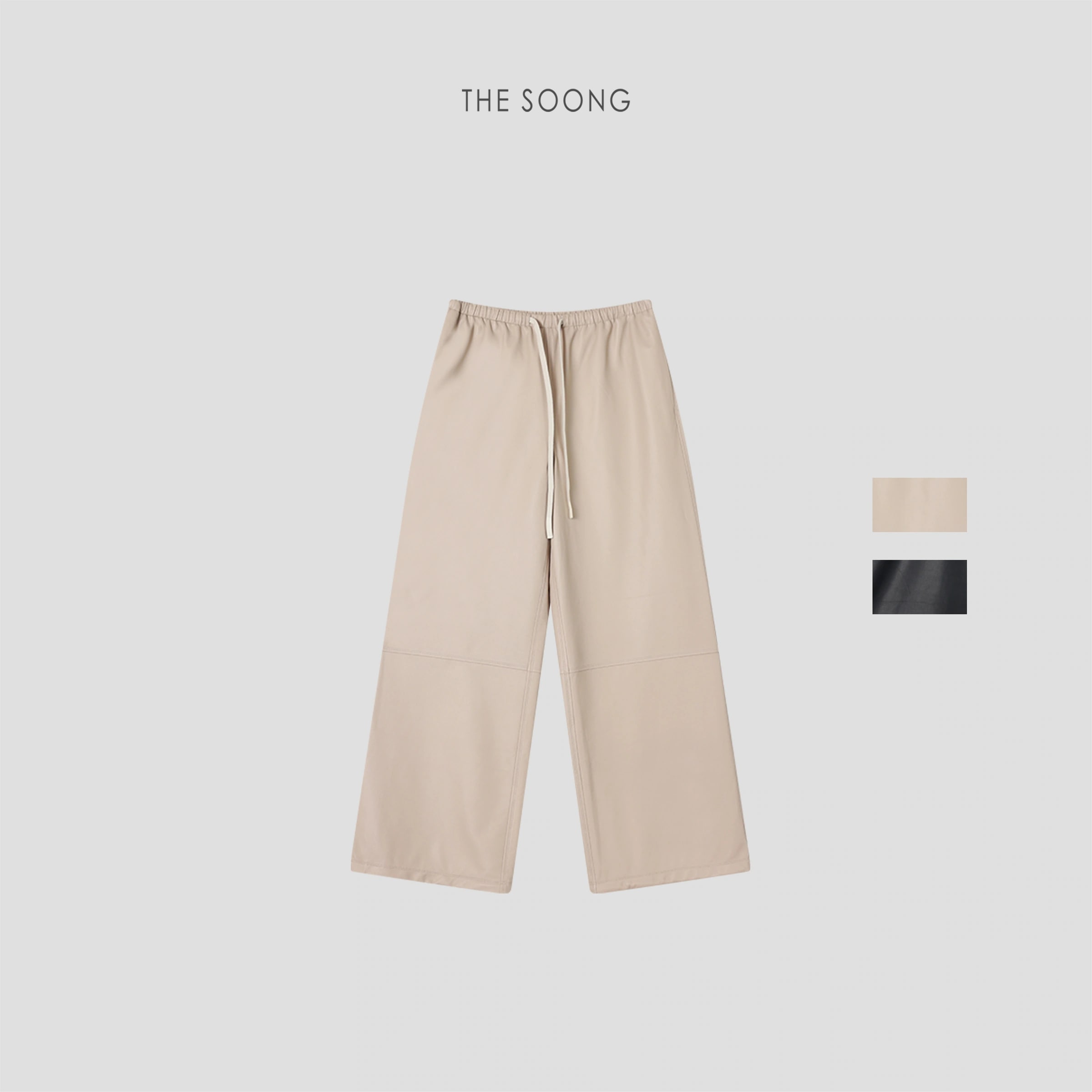 THESOONG 100% Lambskin Textured Drawstring Leather Pants - 9301