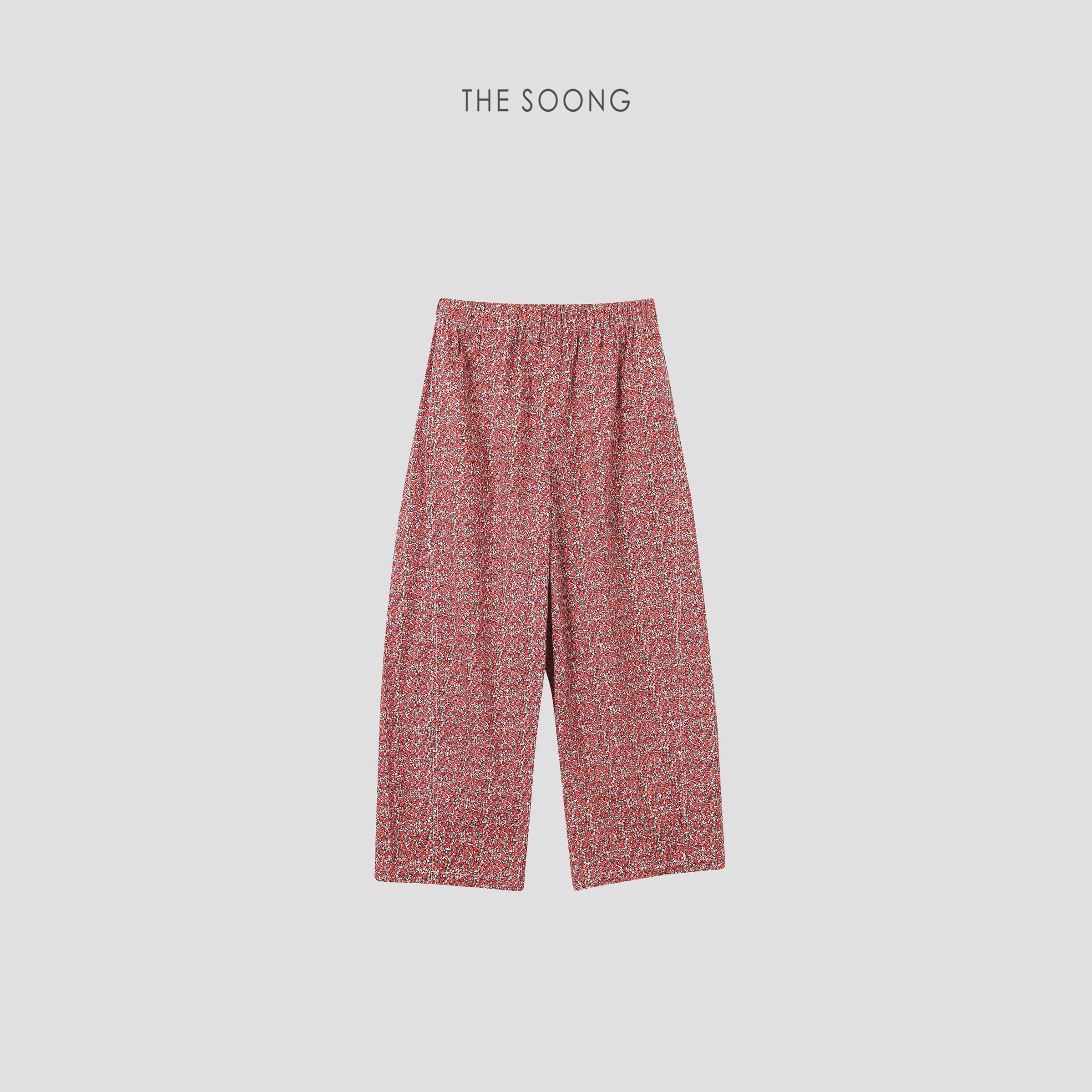 THESOONG Floral Cotton Relaxed Elastic-Waist Pants - 7152