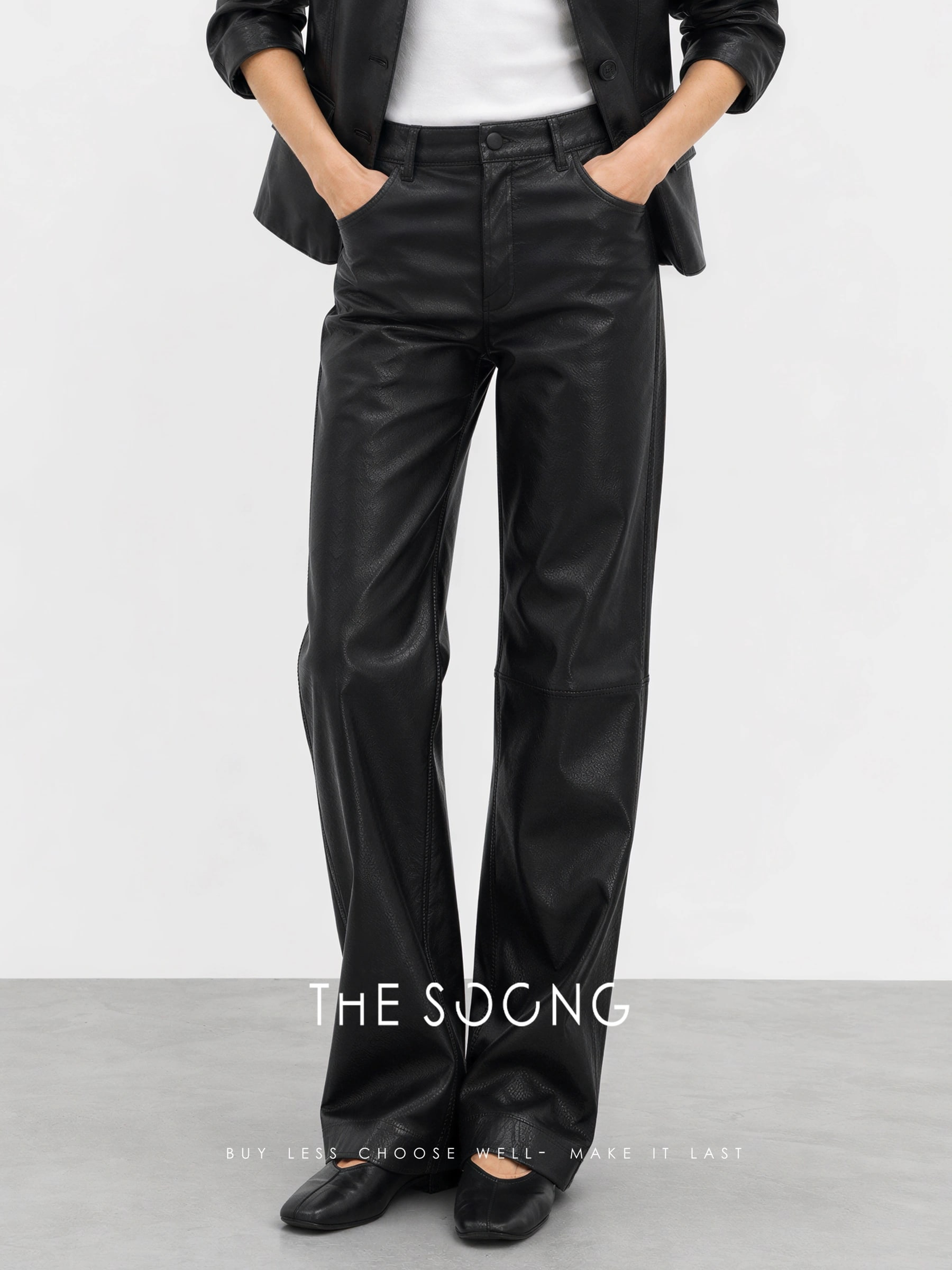 THESOONG “Matte Edge” British Lambskin Mid-Rise Flared Leather Pants - 9145 alternate view