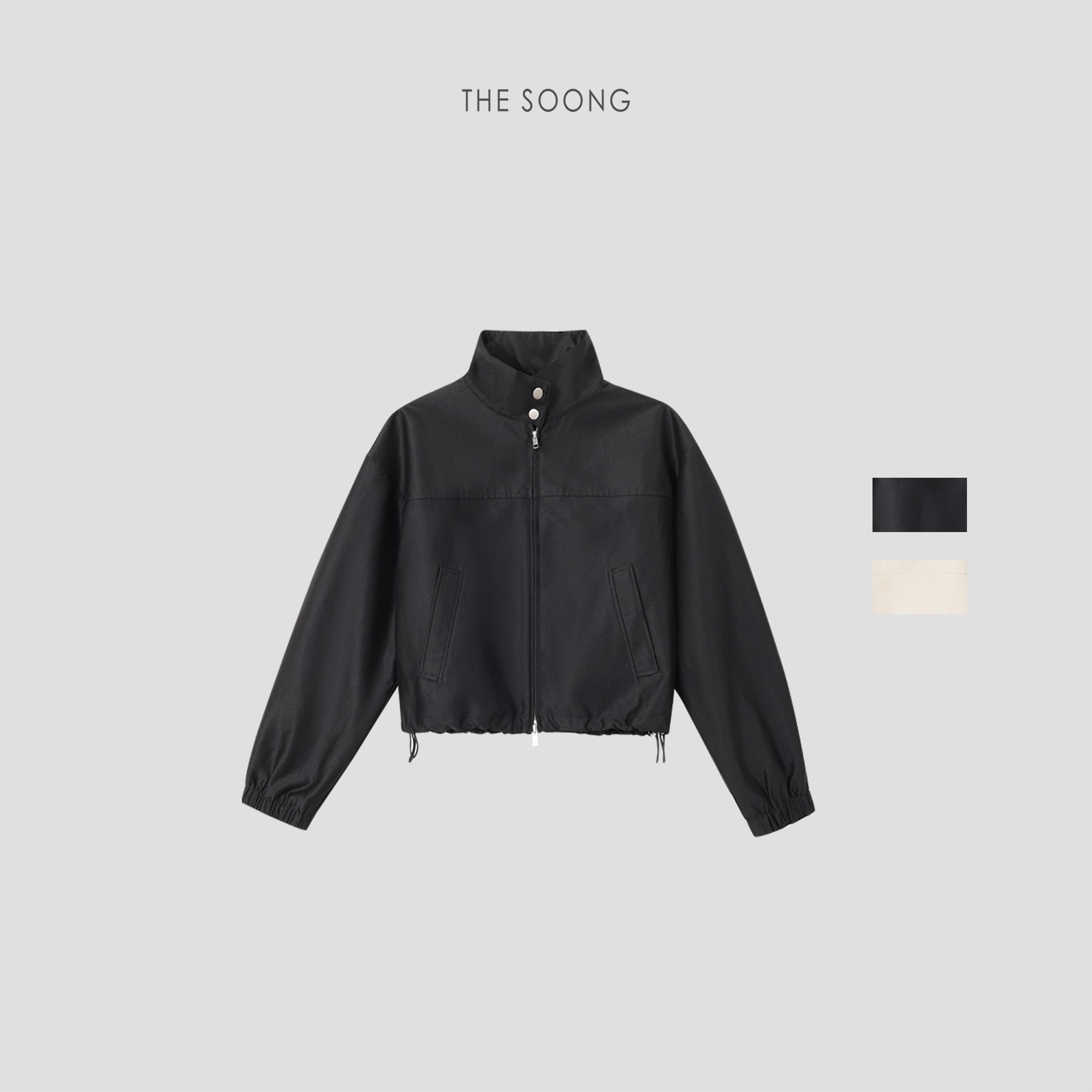THESOONG “Bass Jacket” Relaxed Zip-Up Stand-Collar Cropped Jacket - 9142