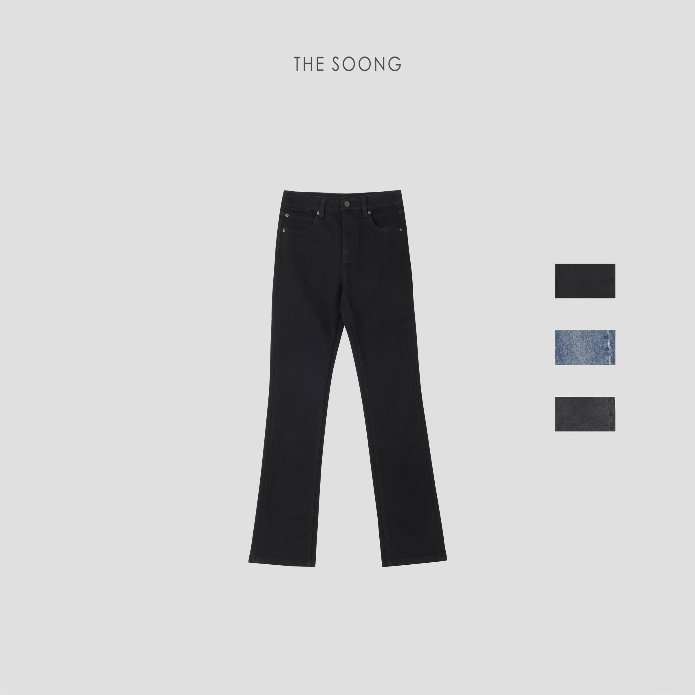 THESOONG “Black Long Straight” Washed Stretch Denim Pants - 3520