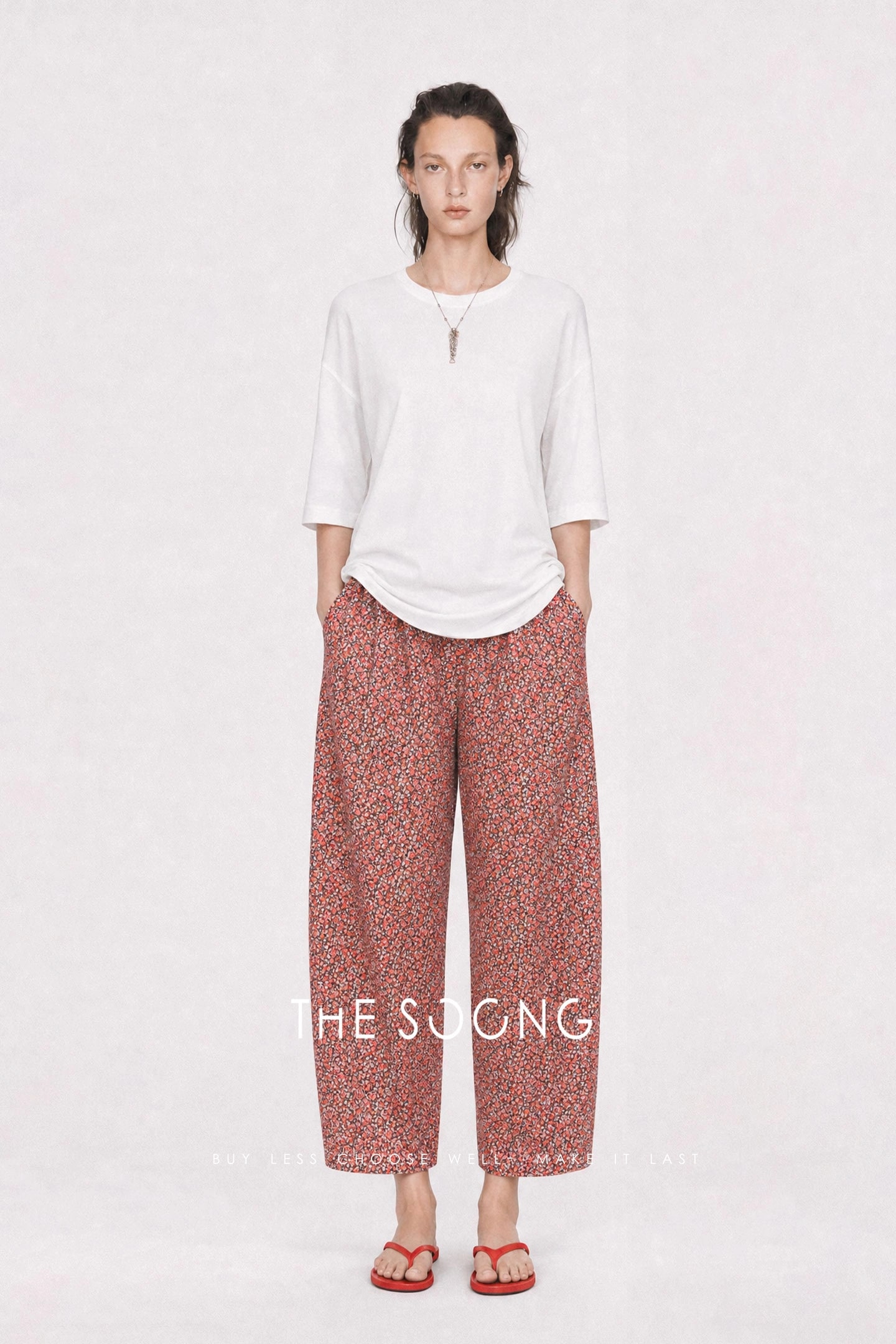 THESOONG Floral Cotton Relaxed Elastic-Waist Pants - 7152 alternate view
