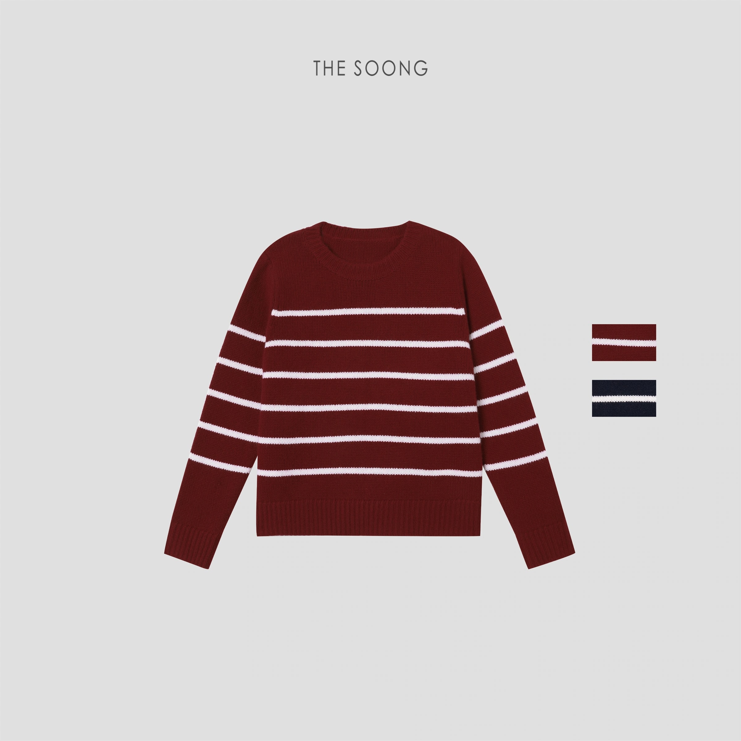 THESOONG 100% Cashmere Soft Striped Crewneck Sweater - 8982
