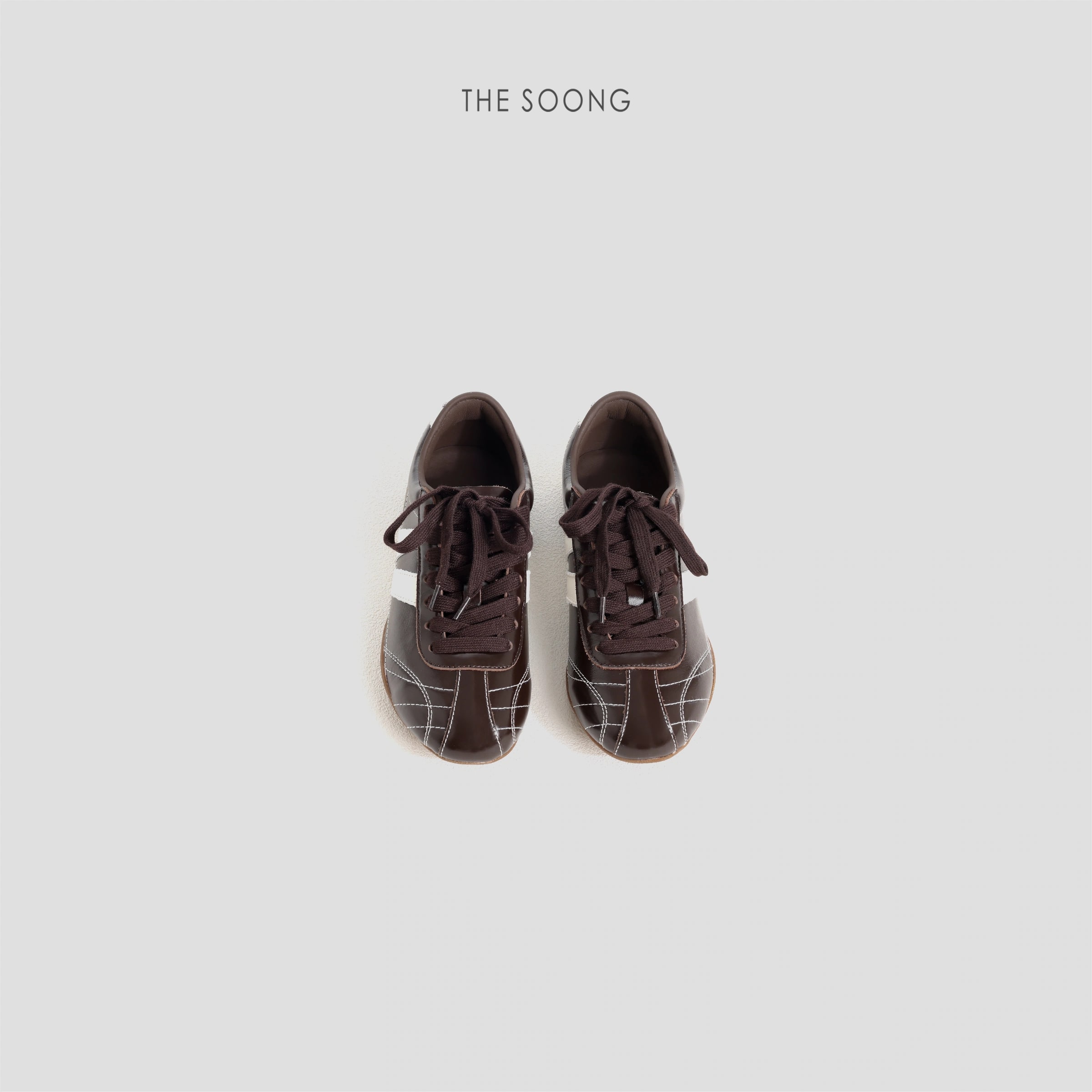 THESOONG “Mocha Brown” Glossy Soft Leather Trainers - 9398