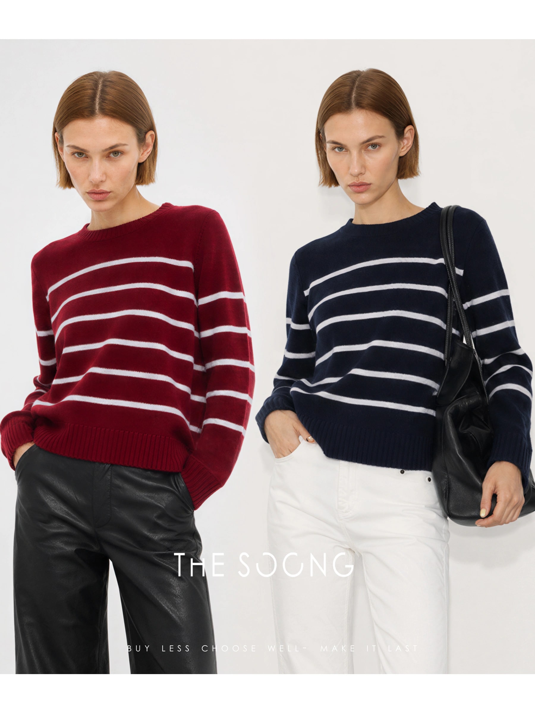 THESOONG 100% Cashmere Soft Striped Crewneck Sweater - 8982 alternate view