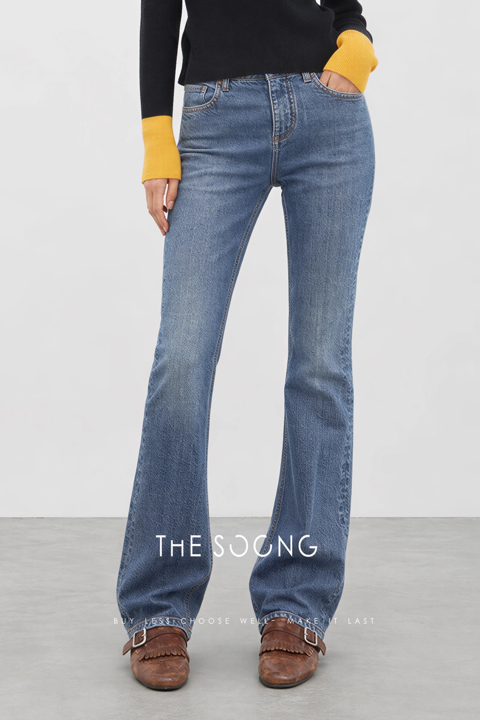 THESOONG “Black Long Straight” Washed Stretch Denim Pants - 3520 alternate view