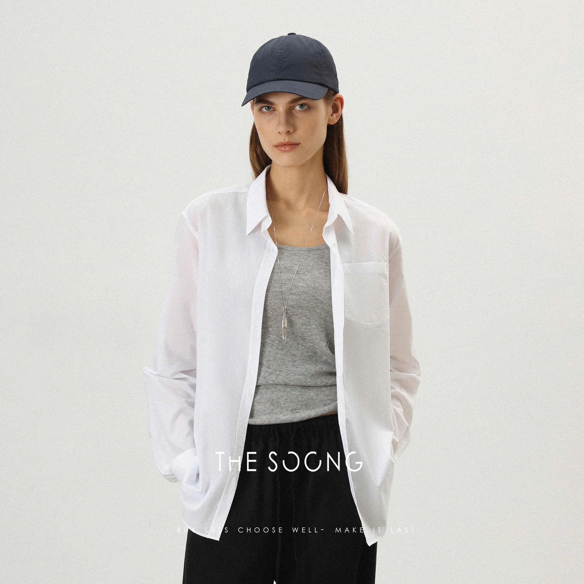 THESOONG Minimalist White Mulberry Silk Long-Sleeve Shirt alternate view