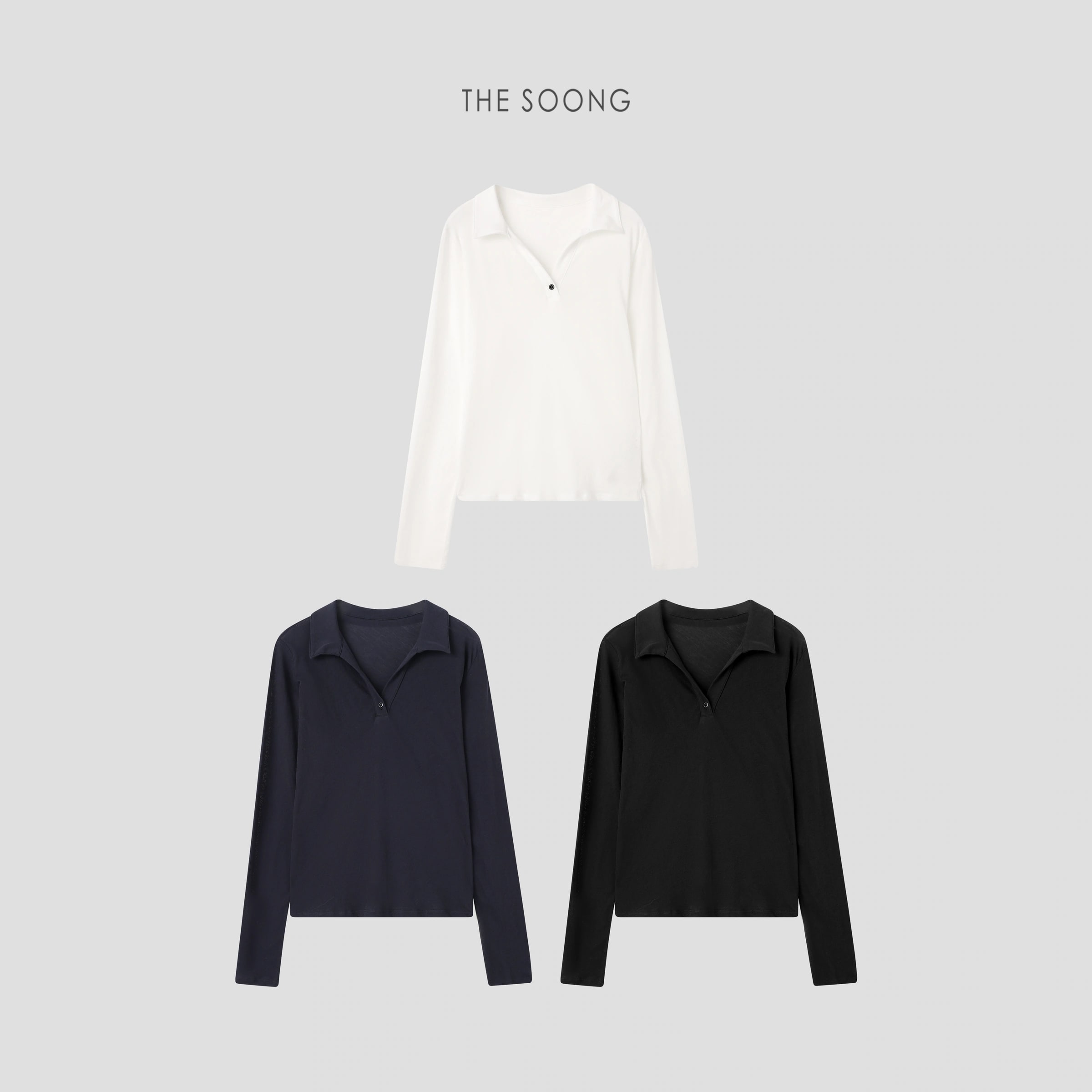 THESOONG 26s' 클래식 베이식 슬림핏 헨리 폴로 롱슬리브 티셔츠