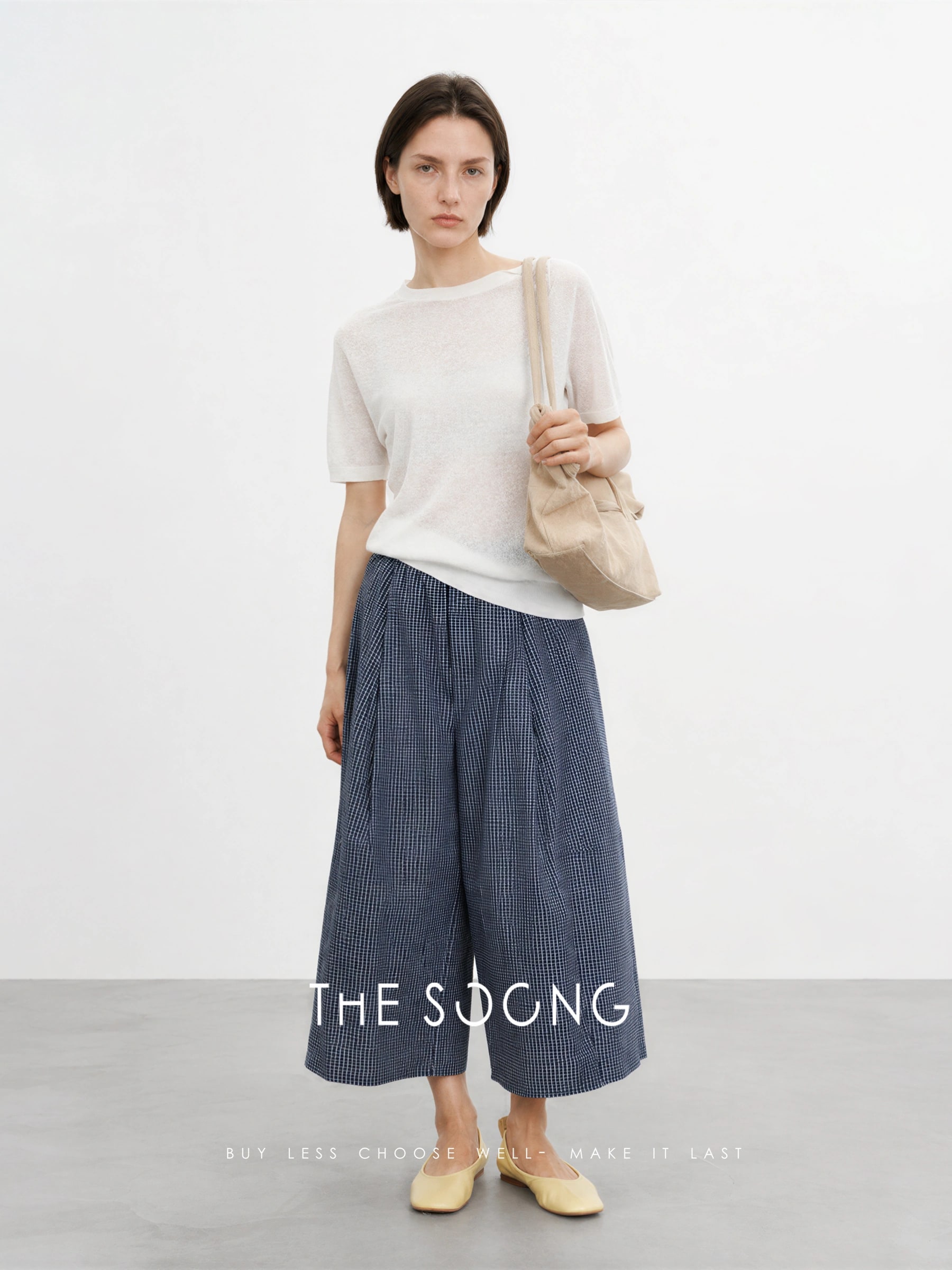 THESOONG Classic 100% Cotton Tailored Check Wide-Leg Pants - 8479 alternate view