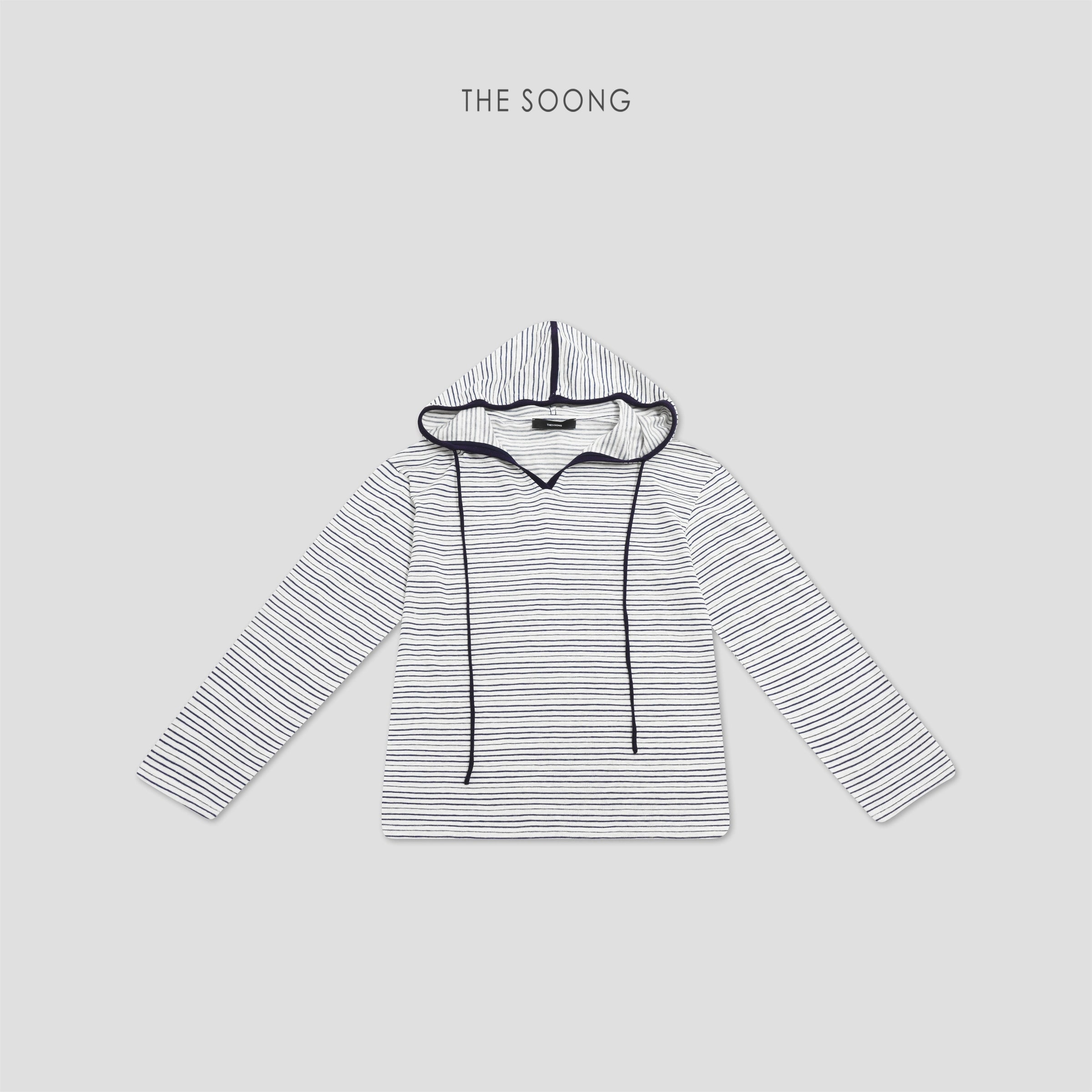 THESOONG Soft-Washed Cotton-Blend Striped Hooded Top - 8224