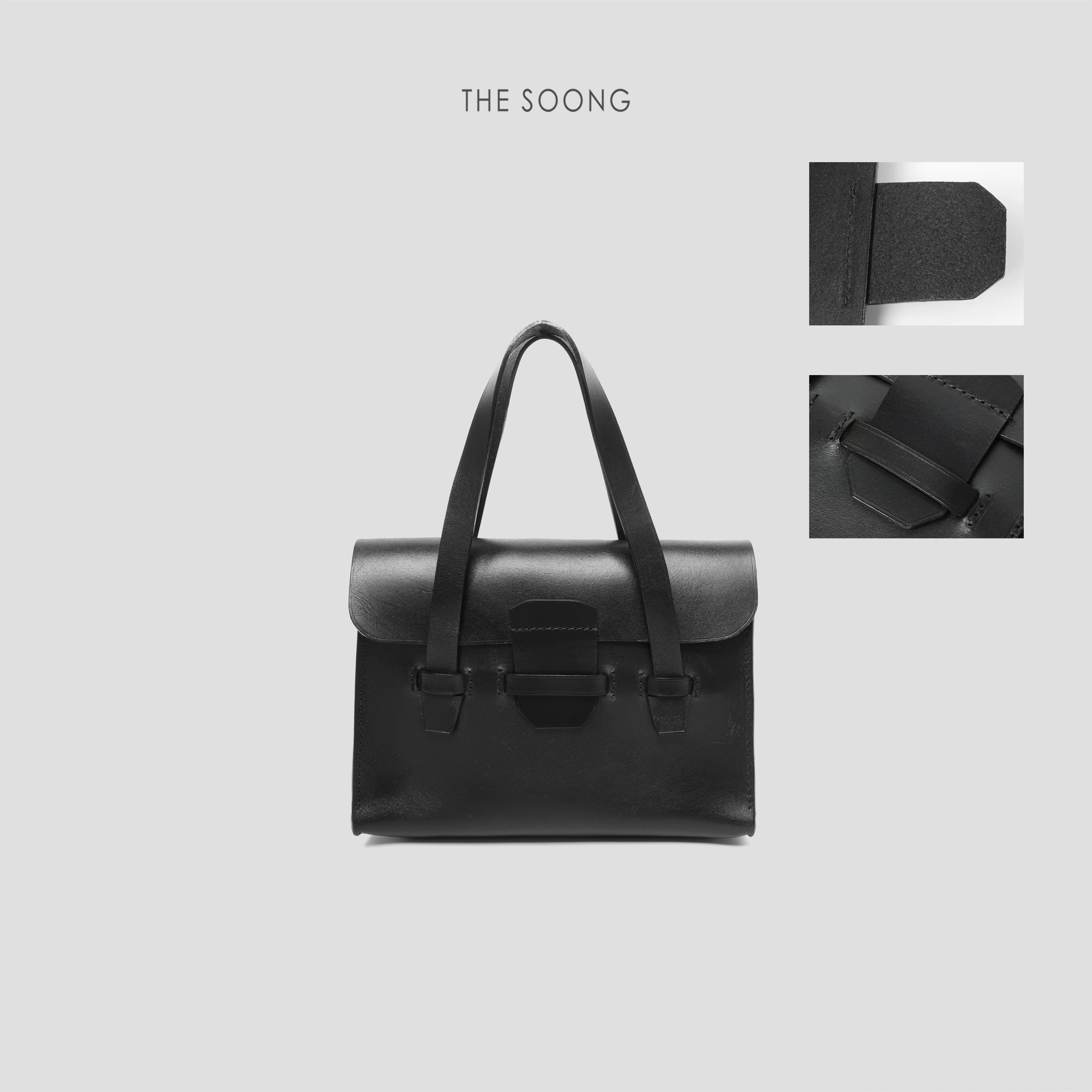 THESOONG Briefcase Natural Resin Leather Hand-Stitched Oil-Edge Texture -7263 alternate view