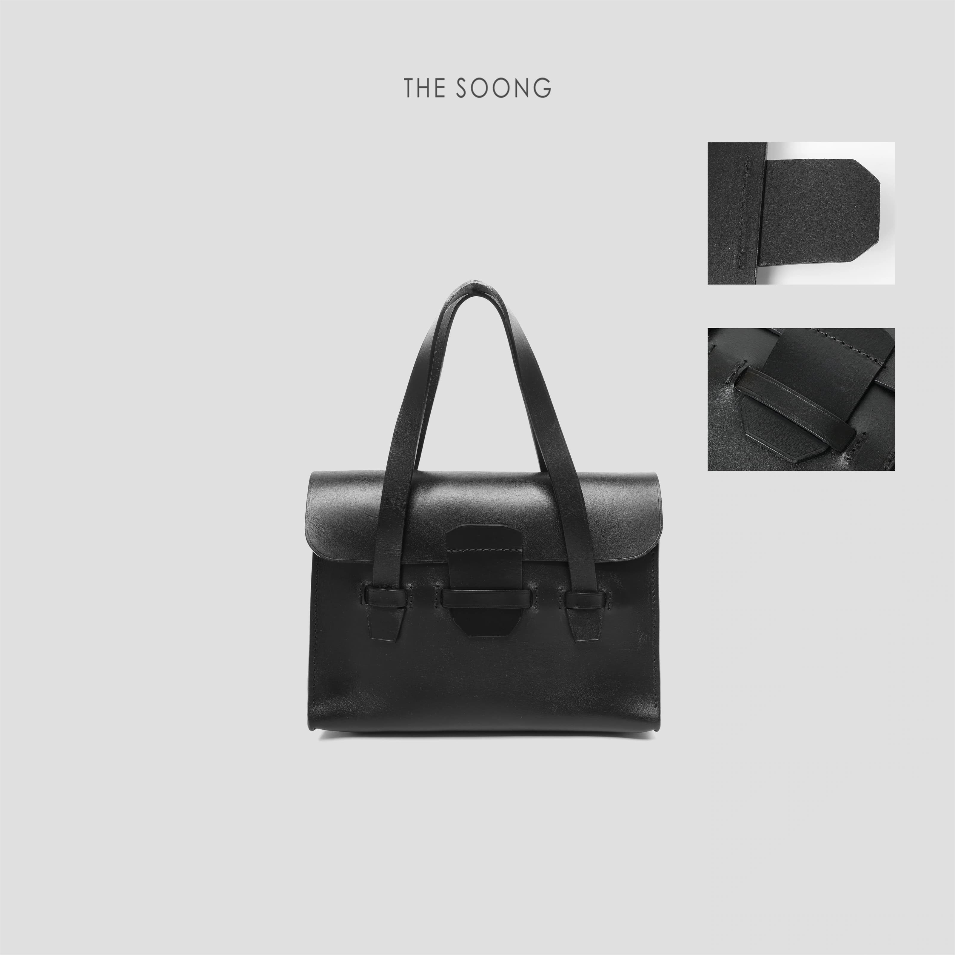 THESOONG Briefcase Natural Resin Leather Hand-Stitched Oil-Edge Texture -7263 alternate view